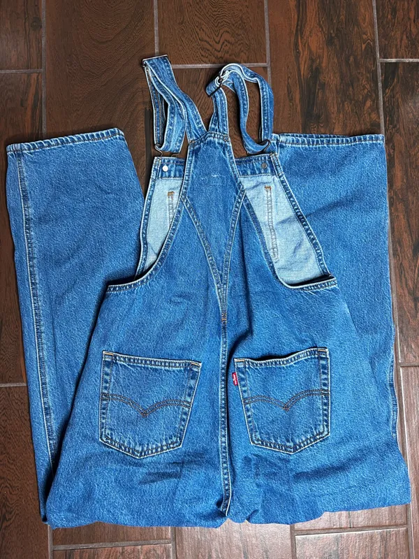 Levi’s Premium Denim Jean Dark Wash Straight Leg Overalls Womens Size XS - Image 5