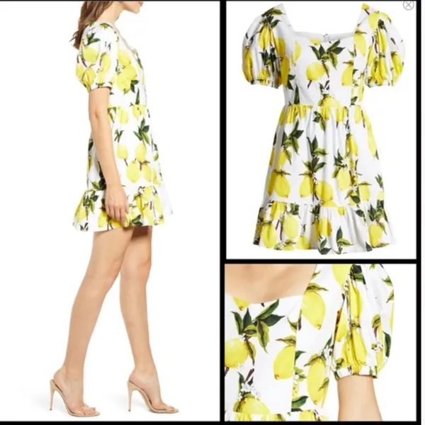 Lemon Puff Sleeve Mini Dress - Image 7