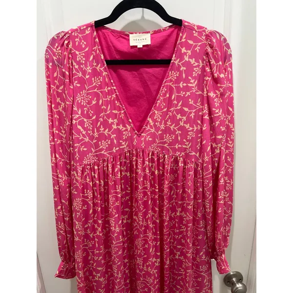 Sézane Fuchsia Nilla V-Neck Tent Dress Sz 40 US 8 - Image 3
