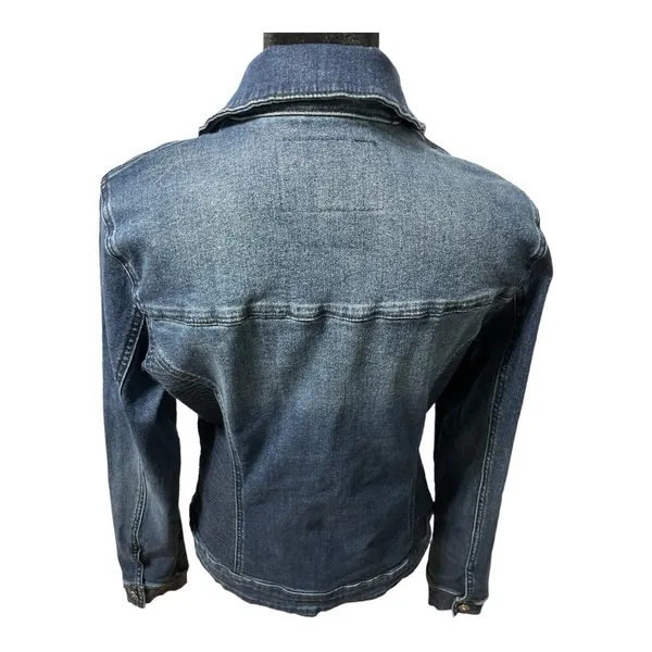 Guess Rigby Denim Moto Zip Distressed Blue Jean Jacket Medium - Image 5