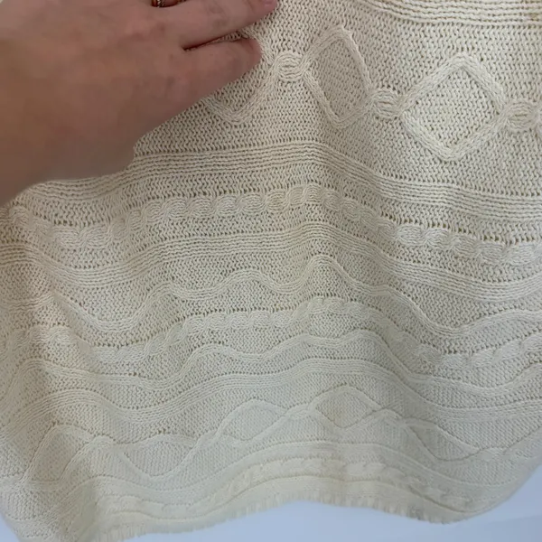Vintage Cream Cable‎ Knit Tunic Sweater Womens 3X Ramie Cotton Roll Neck 90s - Image 4