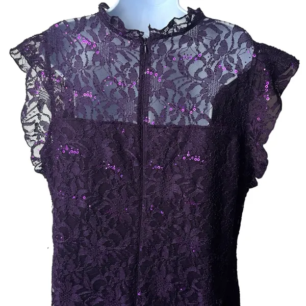 NEW‎ Alexa B Nites Purple Sequin Lace Overlay Midi Dress Evening Event 20W - Image 6