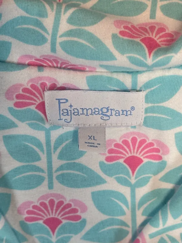 PajamaGram Floral Cotton Pajama Set Aqua Pink Women’s XL - Image 5