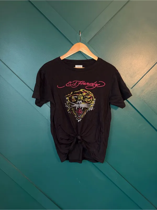 Ed Hardy Tiger Graphic T-Shirt Black Y2K Vintage Style Womens S - Image 2