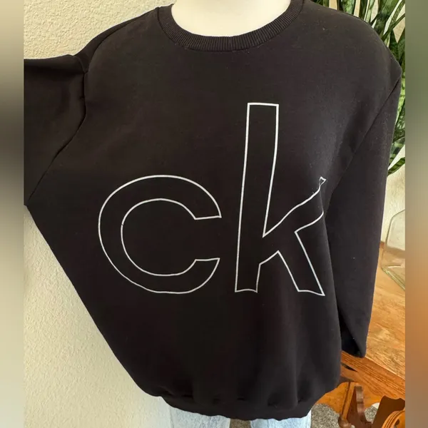 Vintage Calvin Klein Black Sweatshirt Silver‎ Gray Logo Crewneck oversized XXL - Image 8