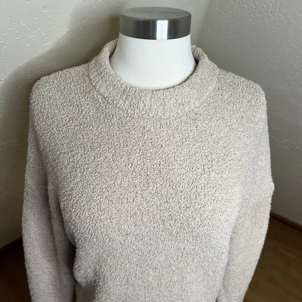 Abercrombie Fitch Soft A & F‎ Sweater Womens S Beige Sherpa Fleece Pullover - Image 2