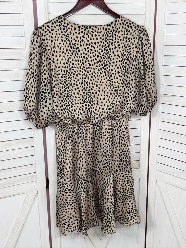 Petal & Pup‎ Eisley Leopard Print Satin Tie Front Mini Dress Tan Black 6 - Image 10
