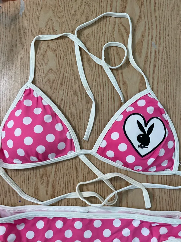 New Women’s Vintage Playboy polka dot thong bikini Swimsuit size large - Image 2