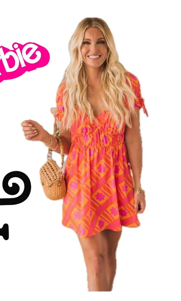 Show me Your Mumu x Barbie Mini dress Sz XS Hot pink /Orange - Image 2