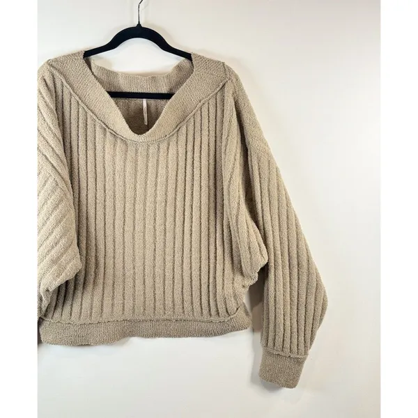 Free People Womens Sweater Gray Cabin Fever Pullover Ribbed Fleece Dolman Large - Image 6