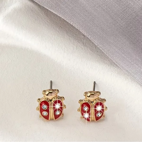 Red Ladybug Earrings with Gold Accents - Image 3
