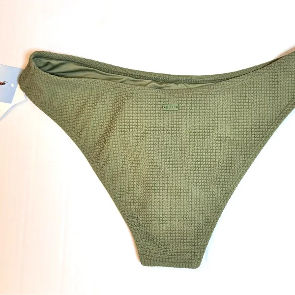 Roxy Essaouira Oil Green Textured High Leg Bikini Bottom L NWT Low Rise Beach - Image 2