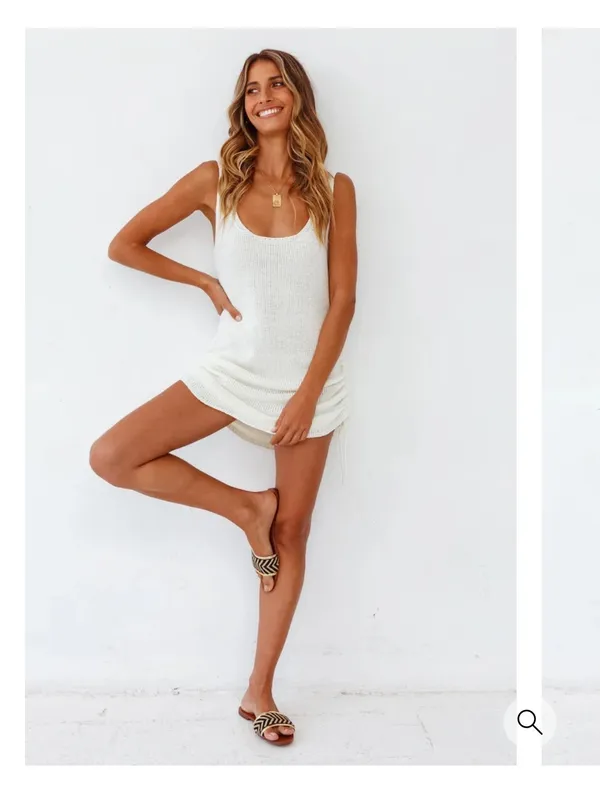 Sleeveless Scoop Neck Knit Mini Dress in Cream - Image 4