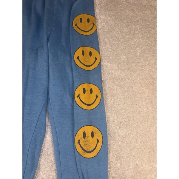 Aviator Nation Jogger Sweatpants Blue Smiley Face Women's Medium Happy ** - Image 3