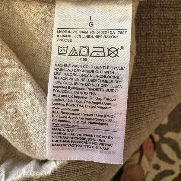 GAP Women's Beige Linen Blend Wide Leg Drawstring Pants Lightweight Size L - Image 6