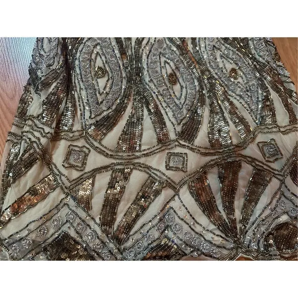 Free People Daydreaming Embellished Mini Beaded Skirt Antique Gold‎ Sz 0 - Image 13