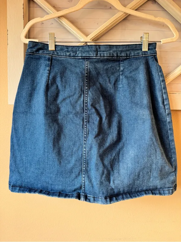 Free People We the Free Skirt Womens 12 Denim Mini Jean Cross Front Snaps - Image 3