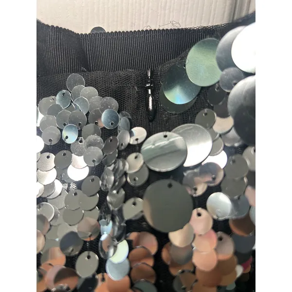 Zara Silver Black Large Paillette Sequin Pencil Midi Skirt Party Glam Size XL - Image 3