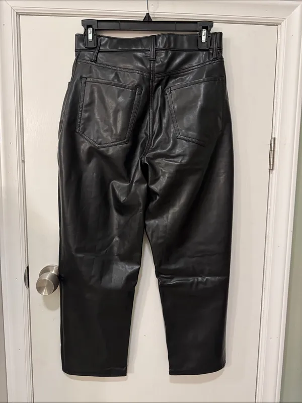 A&F Vegan Leather Ankle Straight Pants in Black - Image 10