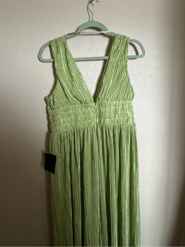 Lulus Melitta Lime Green Plisse Sash Maxi Dress Sz L NEW Formal Gown - Image 6