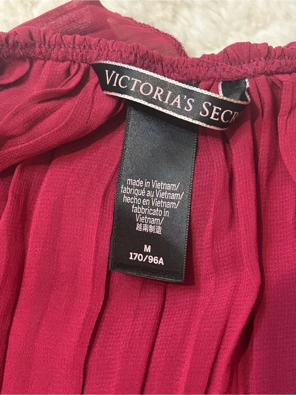 Victoria’s Secret Red Burgundy Pleated Babydoll Chemise sheer lace Lingerie top - Image 9