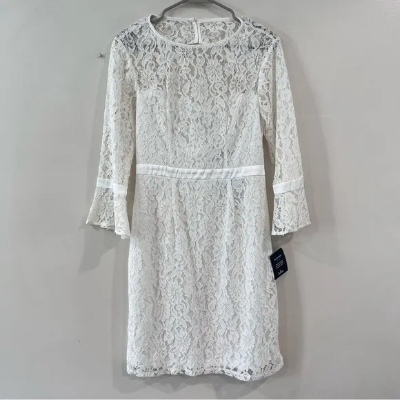 NWT Lulus Show My Love White Floral Lace 3/4 Bell Sleeve Mini Dress‎ MEDIUM - Image 6