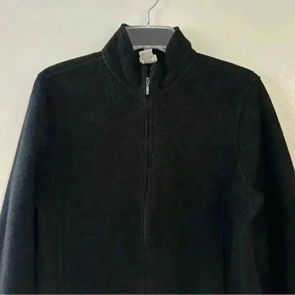 Vintage L.L. Bean Sherpa Fleece Sweater Zip Up Womens Size‎ Large Black - Image 2