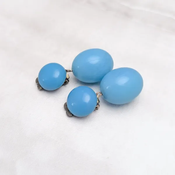 Vintage Clip On Earrings Blue Dangle Drop Retro W Germany Stylish Statement - Image 3