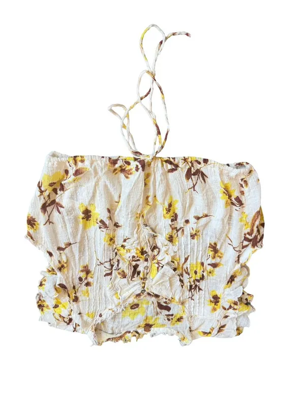 Free People One Naya Floral Crop Top Shirt Blouse Gauze Stretch Size Large - Image 2