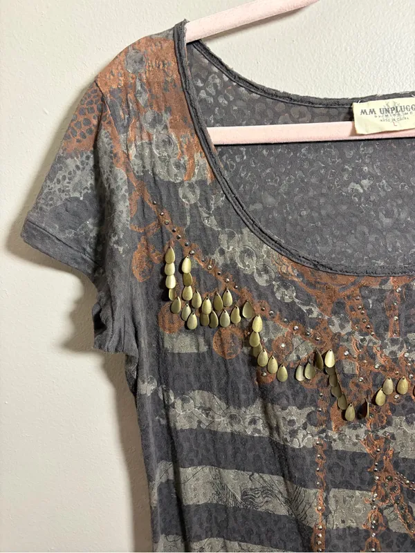MM Unplugged by Miss Me T-Shirt rhinestones striped - Image 4