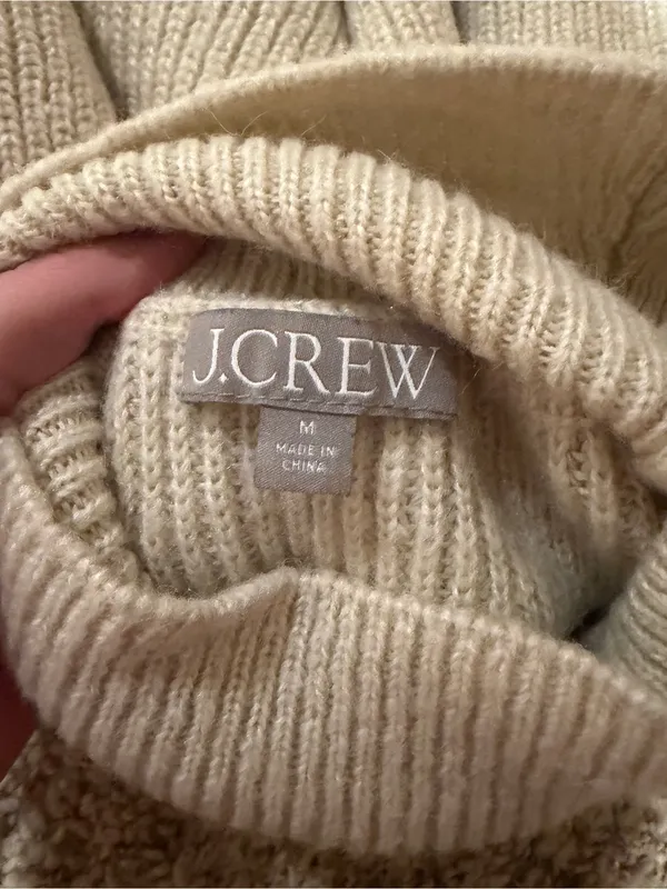 J. Crew Cream Cropped Puff Sleeve Turtleneck Sweater Wool Alpaca Size Medium - Image 3