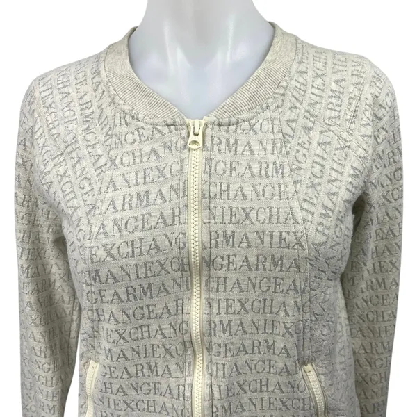 Armani Exchange Gray Spell Out Logo Metallic Zip Up Bomber Sweater Jacket Size L - Image 3
