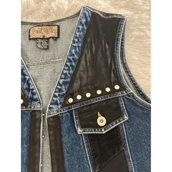 Street Wear Carole Little Denim Studded Vintage Vest sz L Large‎ - Image 3