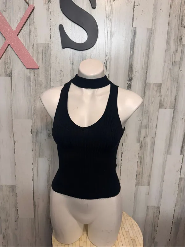 Rumor Boutique Choker Cutout Ribbed Tank Womens XS Black Sleeveless Knit Top - Image 2