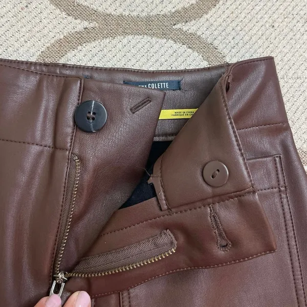 Maeve Anthropologie Colette Faux Leather Wide Leg Pants Dark Brown Size 28 - Image 12