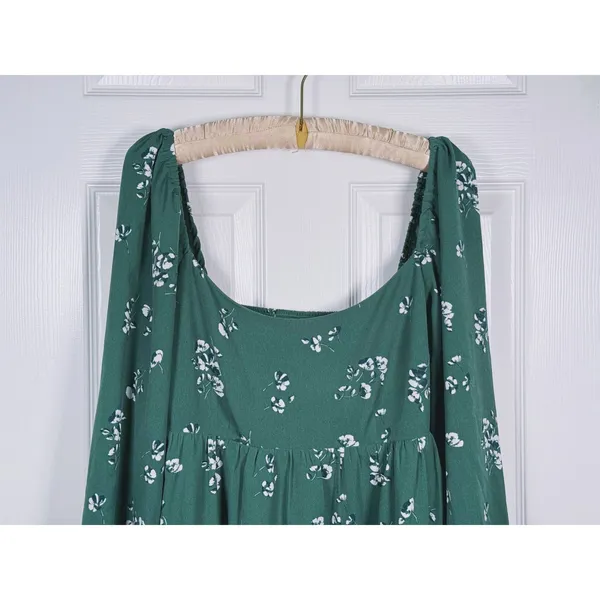 Abercrombie & Fitch Floral Babydoll Mini Dress Size LT Green Romantic Whimsical - Image 5