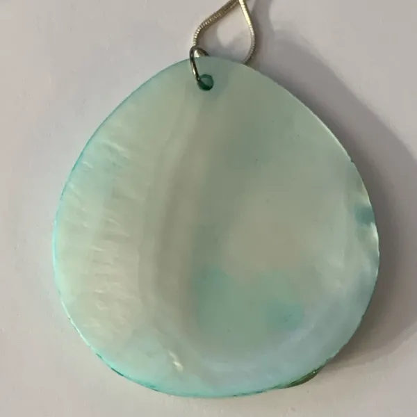 Blue Abalone Silver Foil Printed Design Pendant Necklace - Image 5