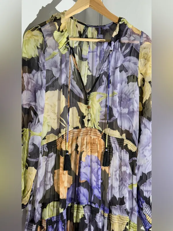 Anthropologie The Marais Printed Chiffon Maxi Dress with Flowing Floral Print - Image 8