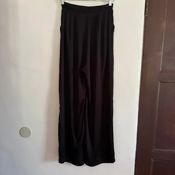 GLE | Black Satin High Waist Wide Leg Trousers Handmade in Bali | Extra Small - Image 5