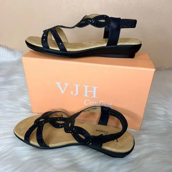 VJH Confort Rhinestone Sandals Size 7.5 Black - Image 13