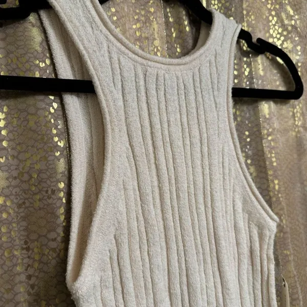Anthropologie Ivory Cream Stretch Ribbed High Neck Tank Top Small NWT - Image 4