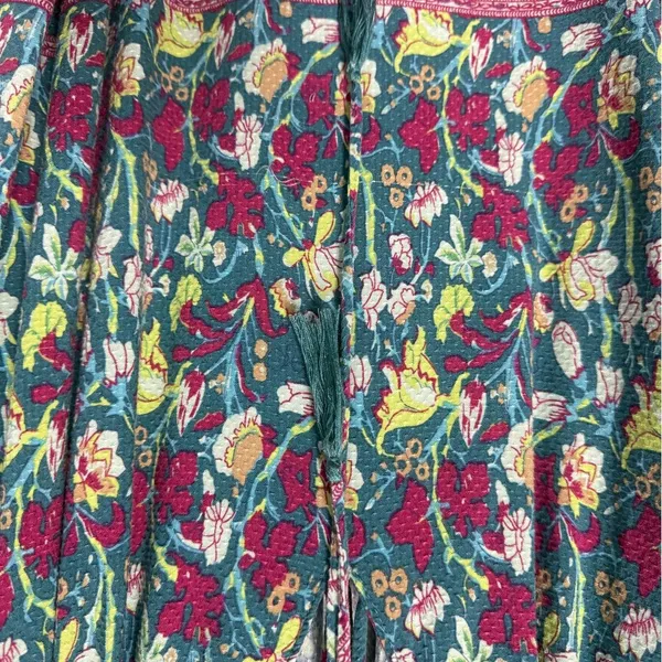 Joie Teal Floral Tie-Front Tunic with Burgundy & Yellow Accents - Image 2