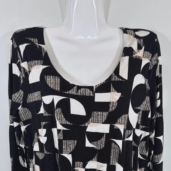 Ann Taylor Factory‎ Womens Black White Geometric Abstract Long Sleeve Top Large - Image 2