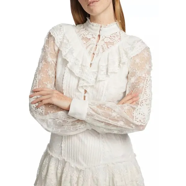 NWT LoveShackFancy Trisha RuffledLace Mini Dress in True White Sz‎ 4$495 - Image 3