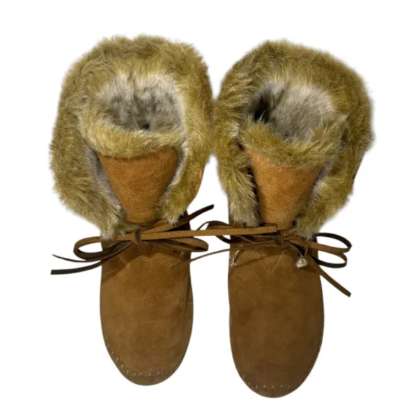 TOMS Nepal Chestnut Brown Suede Faux‎ Fur Trim Moccasin Boots Womens 8.5 710515 - Image 4