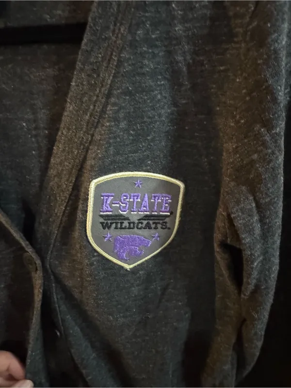 Women’s My U Kansas State Charcoal Button Cardigan with Wildcats Patch Medium Gray - Image 3