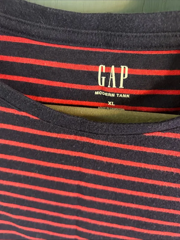 GAP Modern Tank Top - Classic Navy Blue and Red Striped Sleeveless | Size XL - Image 2