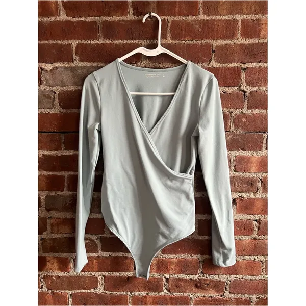 Abercrombie & Fitch Soft A&F Light Blue Wrap-Front Bodysuit Size S - Image 2