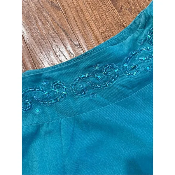 Lucy Paris turquoise corduroy beaded sequin Aline skirt size M - Image 4