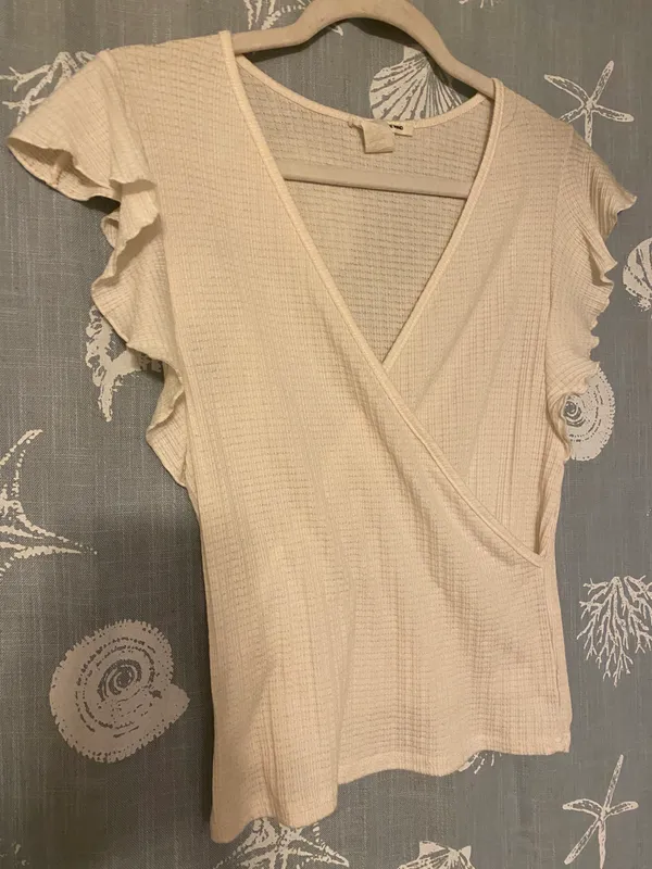 Caution to the Wind White Ruffle Short Sleeve V Neck Top - Image 2